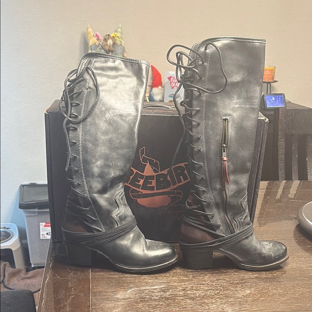 Freebird Black Lace Up Leather Boots